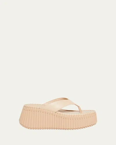 Chloé Nama Platform Leather Thong Sandals In Neutral