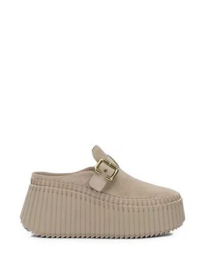 Chloé Nama Suede Platform Wedge Sandals In Neutral