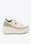 Chloé Nama Patchwork Suede-trimmed Leather Platform Sneakers In White