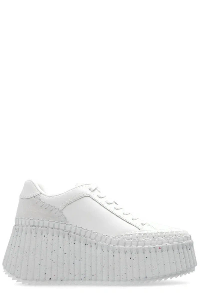 Chloé Nama Suede-trimmed Leather Platform Sneakers In White