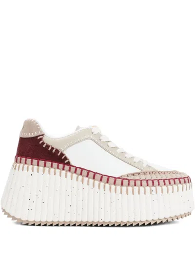 Chloé Nama Platform-sole Contrast-stitch Sneakers In White