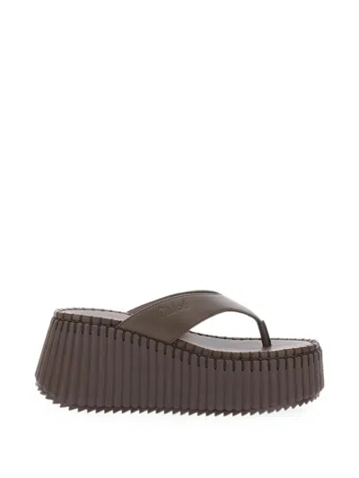 Chloé Nama Platform Thong Sandals In Brown