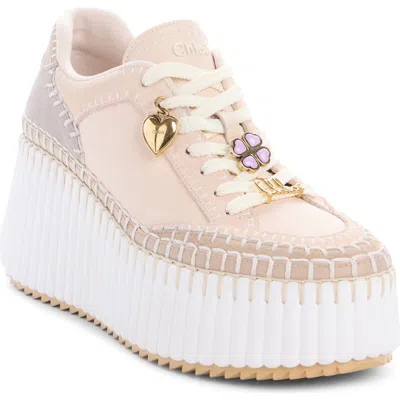 Chloé Nama Suede And Leather Platform Sneakers In Neutral