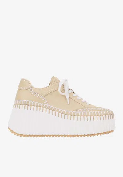 Chloé Nama Platform Wedge Sneakers In Sand