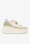 Chloé Nama Patchwork Suede-trimmed Leather Platform Sneakers In White