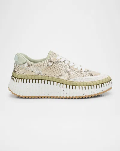 Chloé Nama Python-print Leather Stitch Walking Sneakers In 24o Safari Beige