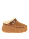 Chloé Nama Buckled Shearling-lined Suede Platform Mules In Brown