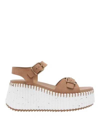 Chloé Isla 105 Calf Leather Wedge Sandals In Brown