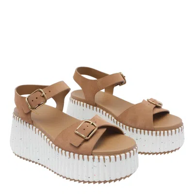 Chloé Isla 105 Calf Leather Wedge Sandals In Brown