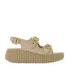 Chloé Chloe Nama Whipstitched Suede Wedge Sandals In Brown