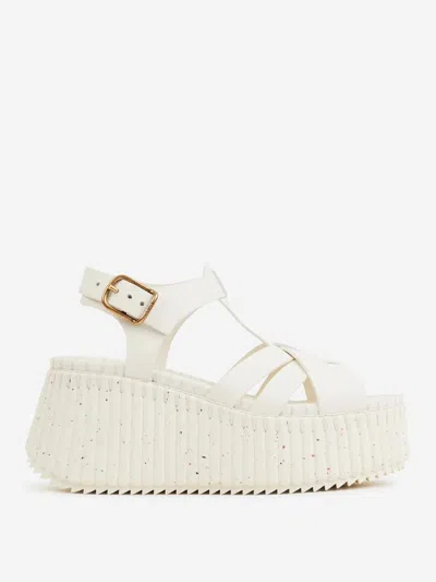 Chloé Nama Leather T-strap Platform Sandals In White