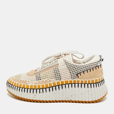 Pre-owned Chloé Nama Size 38 Multicolor Knit Fabric And Suede Low Top Sneakers