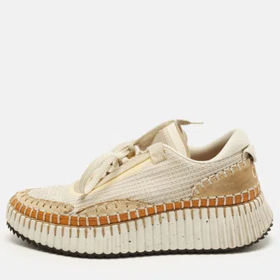 Pre-owned Chloé Nama Size 40 White Crochet And Suede Lace Up Sneakers