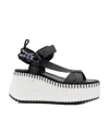 Chloé Black Nama Wedge Sandals In White