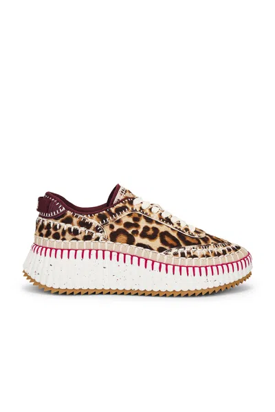 Chloé Nama Embroidered Grosgrain And Leather-trimmed Leopard-print Calf Hair Sneakers In Multi