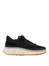 Chloé Nama Embroidered Suede And Recycled-mesh Sneakers In Negro