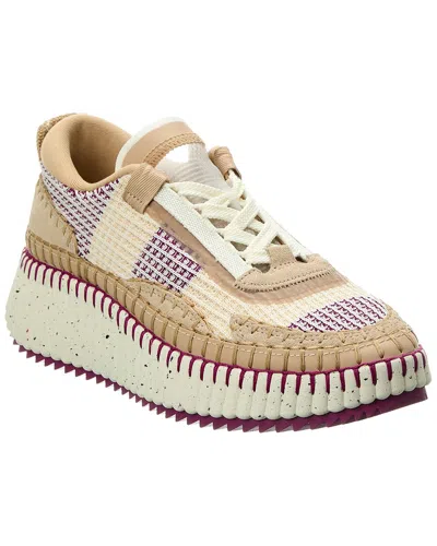 CHLOÉ NAMA SNEAKER IN WHITE LAMBSKIN AND SUEDE