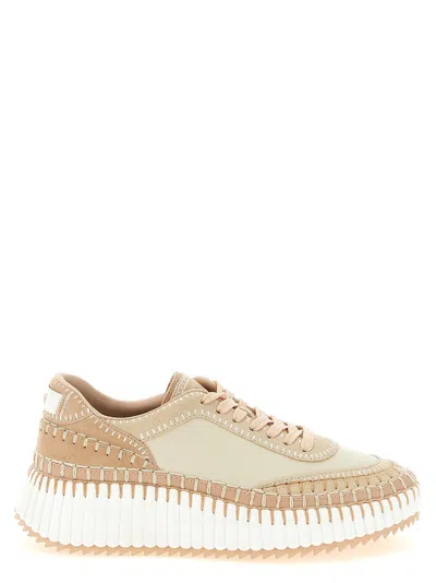 Chloé Nama Sneakers Contrast Stitching Textured Sole In Brown