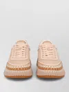 Chloé Low Top Sneakers Featuring Contrast Stitching And Textured Sole In Neutral