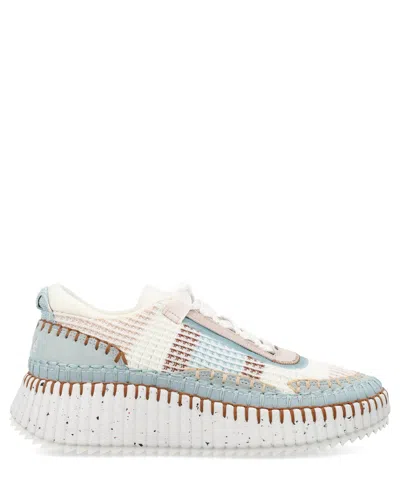 Chloé Nama Low-top Sneaker In Lower-impact Mesh In Delicate Blue
