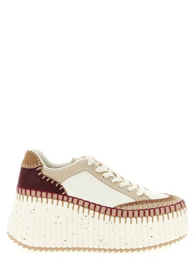 Chloé Nama Suede-trimmed Leather Platform Sneakers In Neutral