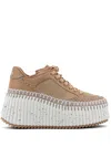 Chloé Nama Mixed Leather Stitch Platform Sneakers In Neutrals