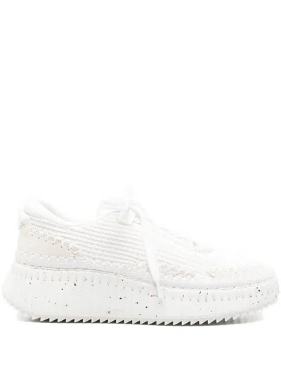 Chloé Nama Embroidered Suede And Recycled Mesh Sneakers In White