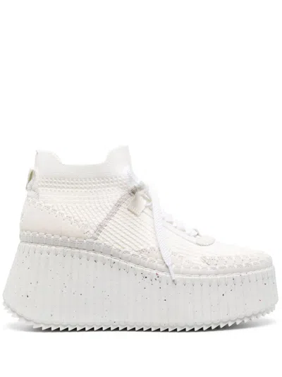 CHLOÉ WHITE NAMA 80 WEDGE SNEAKERS,CHC23A909Y019809735