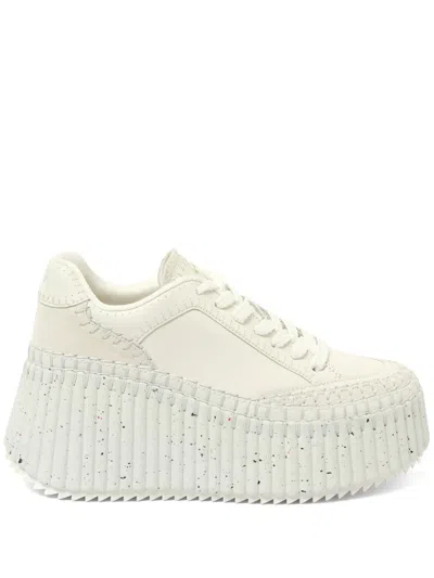 Chloé Nama Platform Speckled Mix Leather Sneakers In White