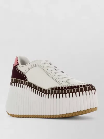 Chloé Nama Sneakers With Platform Sole And Stitching In White