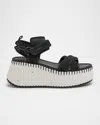 Chloé Nama Stitch Ankle-strap Flatform Sandals In Black