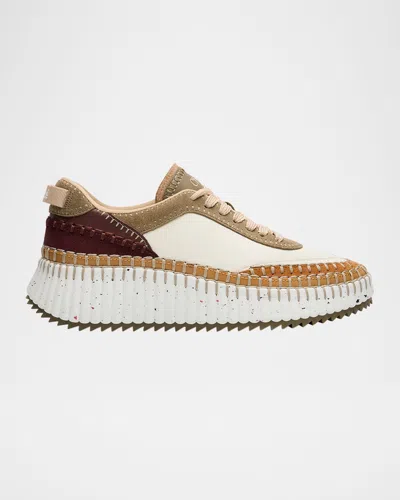 Chloé Nama Stitch Walking Sneakers In Army Green