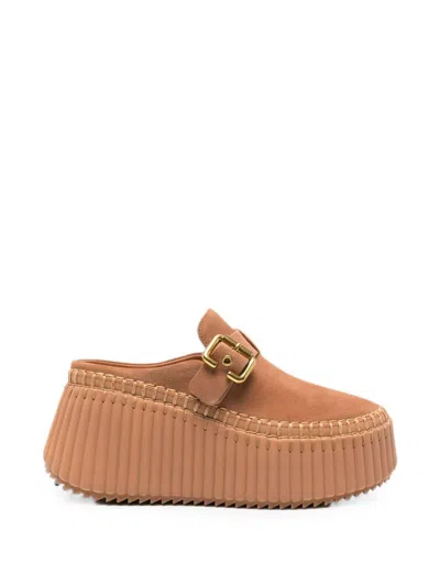 Chloé Nama Suede Leather Slippers In Brown