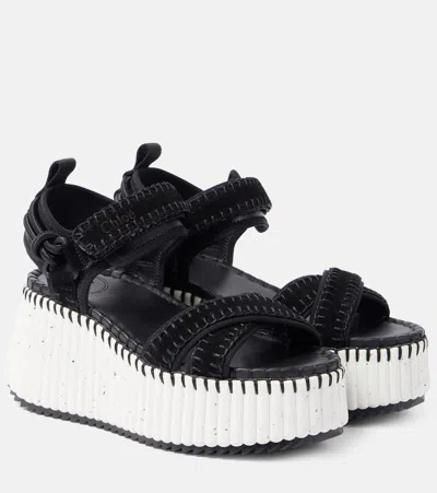 Chloé Nama Stitch Ankle-strap Flatform Sandals In Black