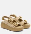 Chloé Chloe Nama Whipstitched Suede Wedge Sandals In Gold