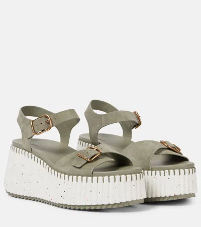 Chloé Nama Suede Platform Sandals In Green