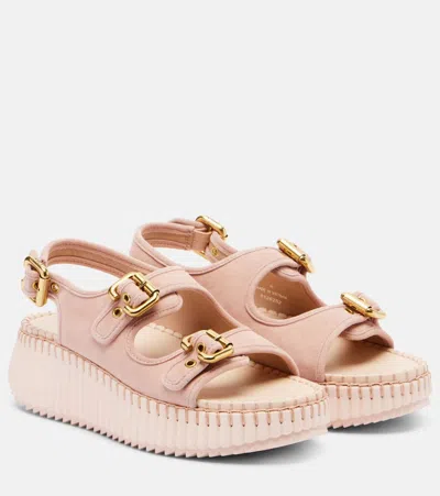 Chloé Nama Suede Platform Sandals In Pink