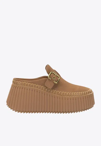Chloé Nama Suede Platform Wedge Sandals In Multi