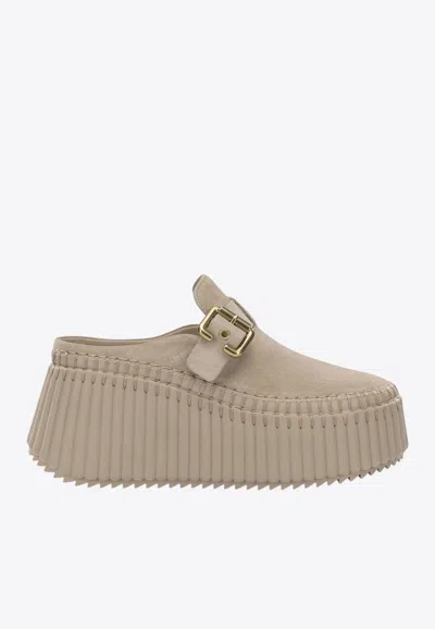 Chloé Nama Suede Platform Wedge Sandals In Neutral