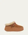 Chloé Nama Buckled Shearling-lined Suede Platform Mules In Brown