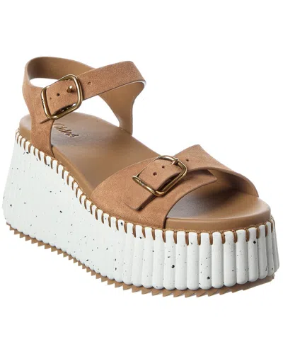 Chloé Isla 105 Calf Leather Wedge Sandals In Brown
