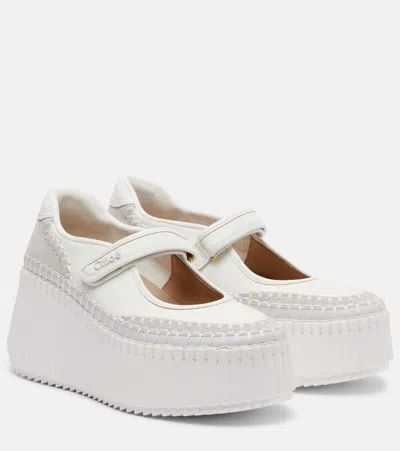 Chloé Nama Suede-trimmed Leather Platform Sneakers In White