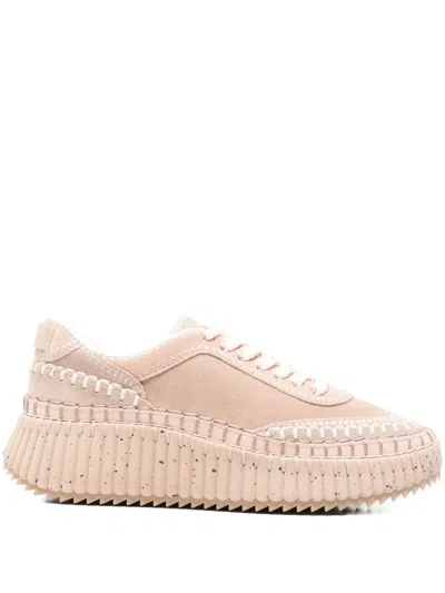 Chloé Nama Textured Leather-trimmed Platform Sneakers