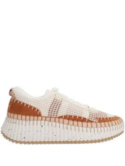 Chloé Nama Textured-sole Lace-up Sneakers In Black