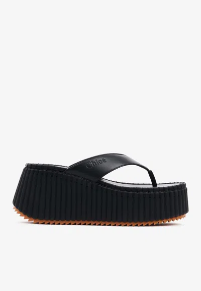 Chloé Nama Wedge Flatform Slides In Black