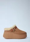 Chloé Nama 80 Shearling-lined Suede Platform Mules In Brown