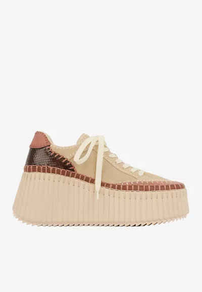 Chloé Nama Wedge Platform Sneakers In Nude