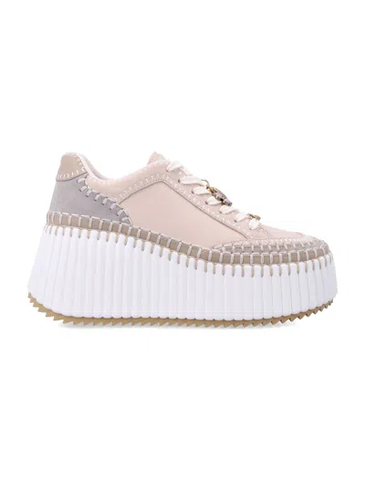 Chloé Nama Wedge Platform Sneakers With Clover, Pineapple & Logo Charms In Dove Gray