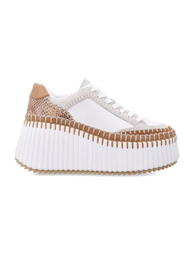 Chloé Nama Wedge Platform Sneakers With Embossed Leather Inserts, Hand-applied Welt Stitching (8 Cm  In Multi