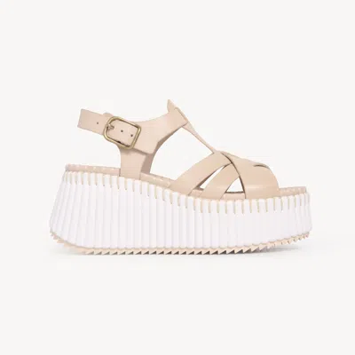 Chloé Nama Wedge Sandal Beige Size 4 100% Bovine Leather